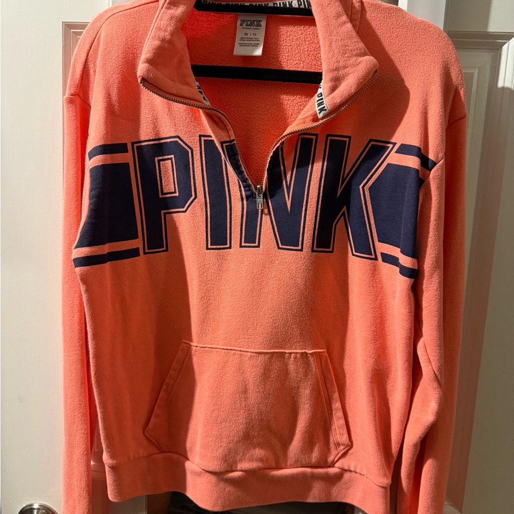 Victoria's Secret PINK Coral and Navy Half-Zip sweatshirt